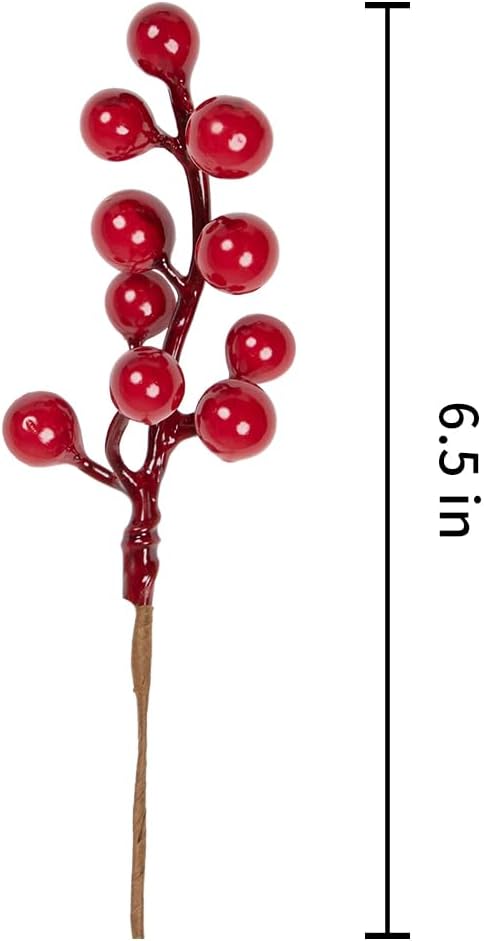 32 Pack Christmas Tree Decorations, Artificial Red Berry Stems 6.5 Inch Christmas Berry Picks with Holly Berries for Xmas Winter Holiday Home DIY Ornaments