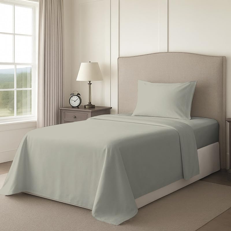 Pizuna Twin Sheet Set 100% Luxury Cotton 800 Thread Count Soft Sateen Weave Breathable Hotel Quality Cooling Bed Sheets Twin Size Bedding Set with Deep Pocket & Easy Fit Bedsheet (3PC) Silver