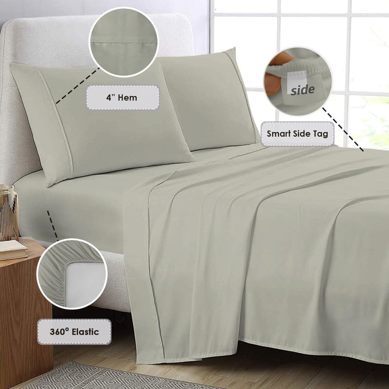 Pizuna Twin Sheet Set 100% Luxury Cotton 800 Thread Count Soft Sateen Weave Breathable Hotel Quality Cooling Bed Sheets Twin Size Bedding Set with Deep Pocket & Easy Fit Bedsheet (3PC) Silver