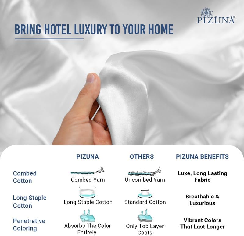 Pizuna Twin Sheet Set 100% Luxury Cotton 800 Thread Count Soft Sateen Weave Breathable Hotel Quality Cooling Bed Sheets Twin Size Bedding Set with Deep Pocket & Easy Fit Bedsheet (3PC) Silver