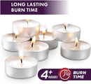 MontoPack Unscented Tea Light Candles 100 Pack | 4 hours, White, Smokeless, Dripless Small Votive Paraffin Tealights | Long-Lasting for Home, Shabbat, Weddings, Events, Emergencies | Mini Candles Bulk