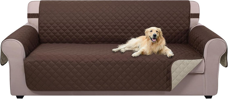 U-NICE HOME Reversible Sofa Cover Couch Cover for Dogs with Elastic Straps Water Repellent Furniture Protector for Pets Couch Cover for 3 Cushion Couch (Sofa, Coffee/Beige)
