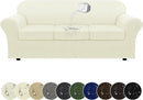 100% WaterproofCouch Cover 4-Piece Set Striped Sofa Slipcovers for 3 Cushion Couch Sofa Covers with TPU Leakproof Bottom Stretch Couch Protector Pet Proof - Sofa(3-Cushion), Ivory
