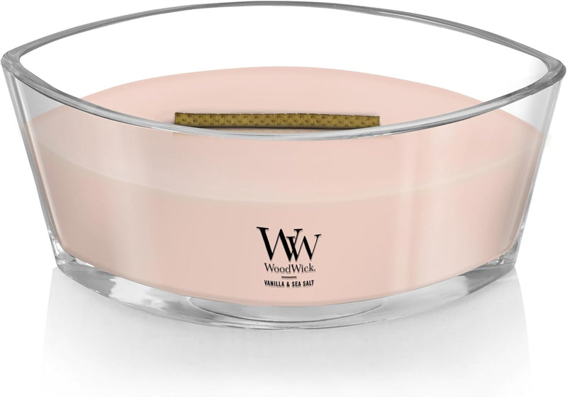 WoodWick Ellipse Scented Candle, Vanilla & Sea Salt Scent, Crackles as it Burns, Up to 50 Hours Burn Time, Premium Soy Blend, Perfect for Gifting, 16oz