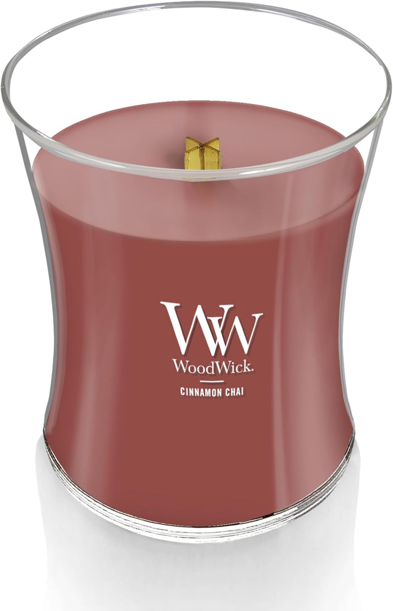 WoodWick Cinnamon Chai Medium Hourglass Candle Premium Soy Blend Wax with Pluswick Innovation Wood Wick