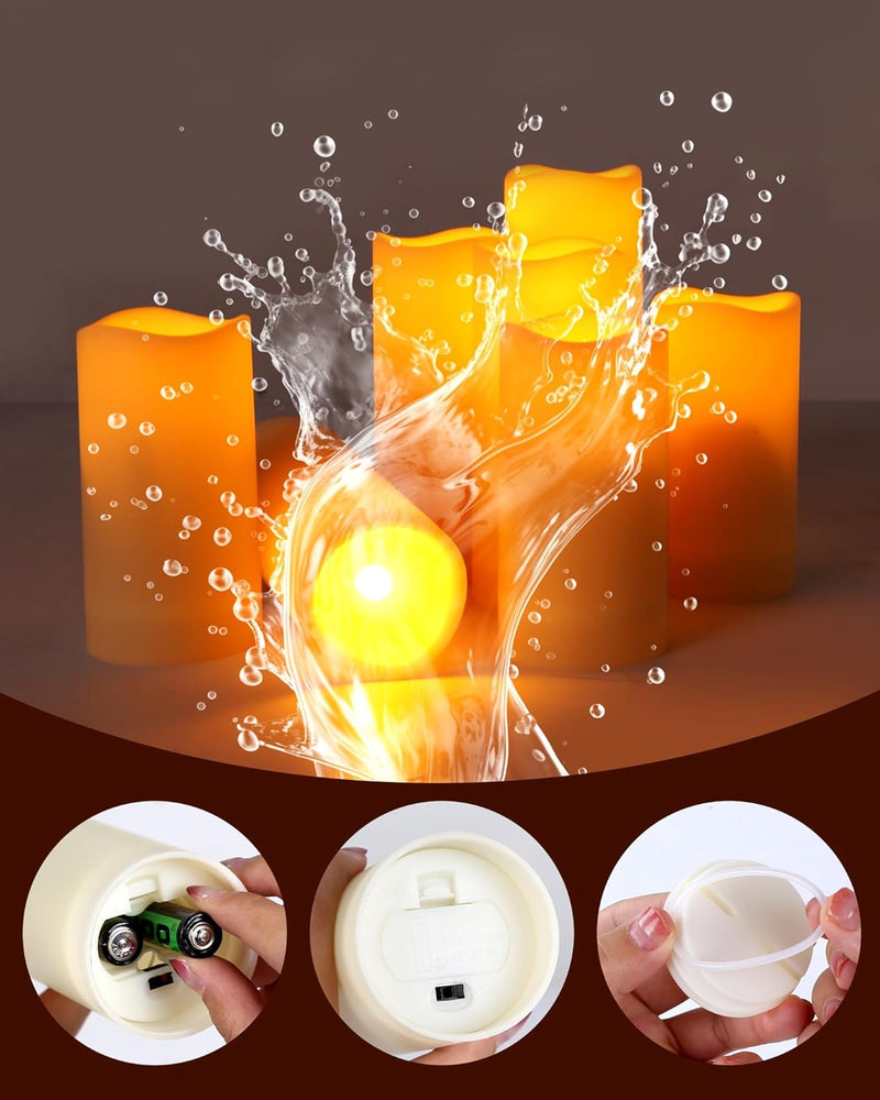 Enido 12 Pc Flameless LED Candles with Remote & Timer, Outdoor Waterproof, Flickering Electric Warm Lights for Cozy Home & Holiday Romantic Decor, Battery Operated for Party(D 2.2” x H 4”/5”/6”