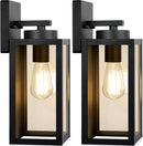 Outdoor Wall Light Fixtures, Exterior Waterproof Wall Lanterns, Porch Sconces Lighting with E26 Sockets & Glass Shades, Modern Matte Black Outside Lights for Patio Front Door Entryway Garage, 2-Pack
