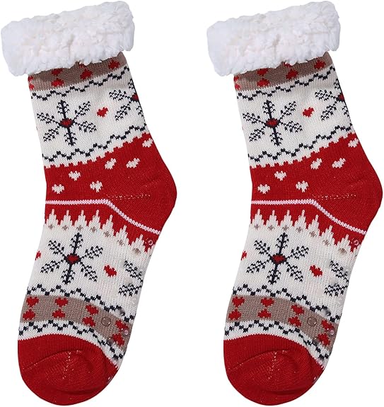 Winter Womens Warm Fluffy Slipper Socks, Soft Cozy Fuzzy Christmas Sock with Non-Slip Grippers for ladies Gifts