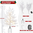 Brightever 3FT Small Christmas Tree with Lights, Pre-lit Outdoor Pathway Christmas Tree, White Branch, 40 RGBW LED Bulbs, 8 Lighting Modes, Waterproof Battery Operated Xmas Decor for Outside
