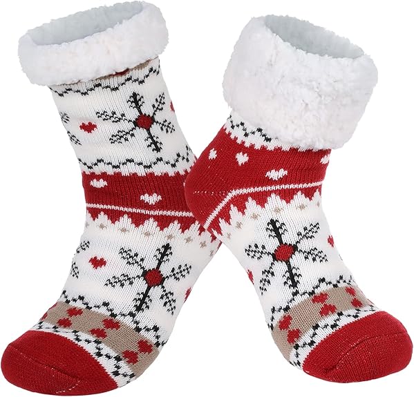 Winter Womens Warm Fluffy Slipper Socks, Soft Cozy Fuzzy Christmas Sock with Non-Slip Grippers for ladies Gifts