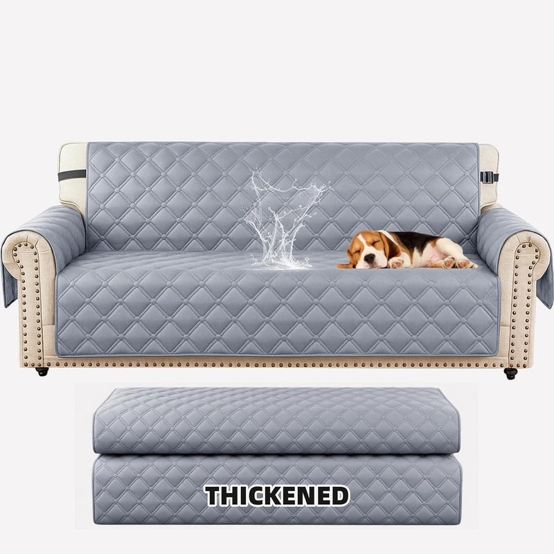 XINEAGE Waterproof Couch Cover for Dogs, 3 Seater Sofa Cover with Elastic Straps & Pockets, Triple Non-Slip Protection, Washable Furniture Protector for Kids (69" Sofa, Light Gray)