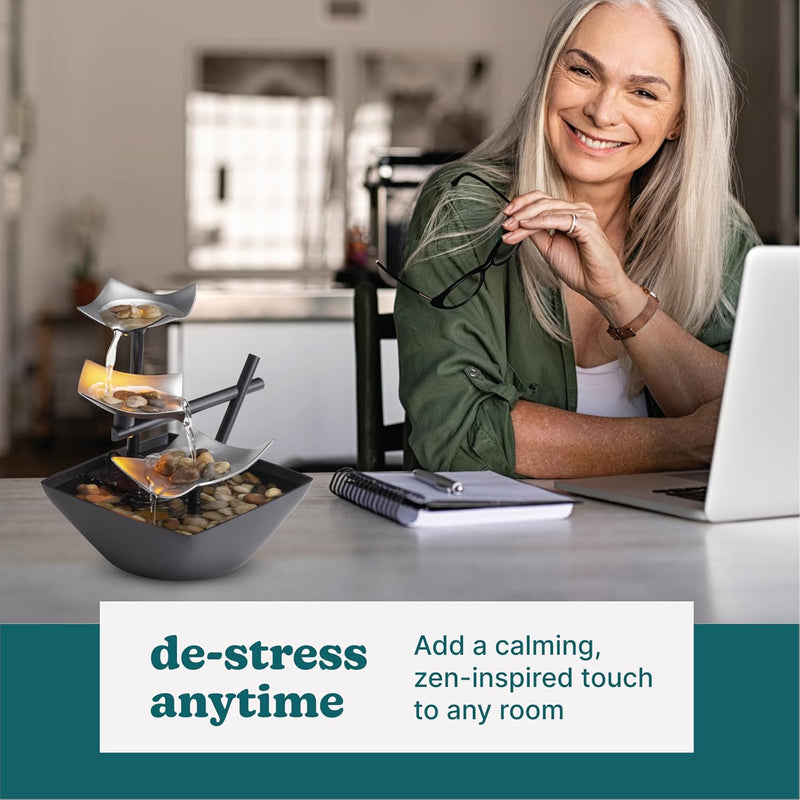 HoMedics Tabletop Zen Water Fountain – Indoor Relaxation & Décor with Soothing Sounds