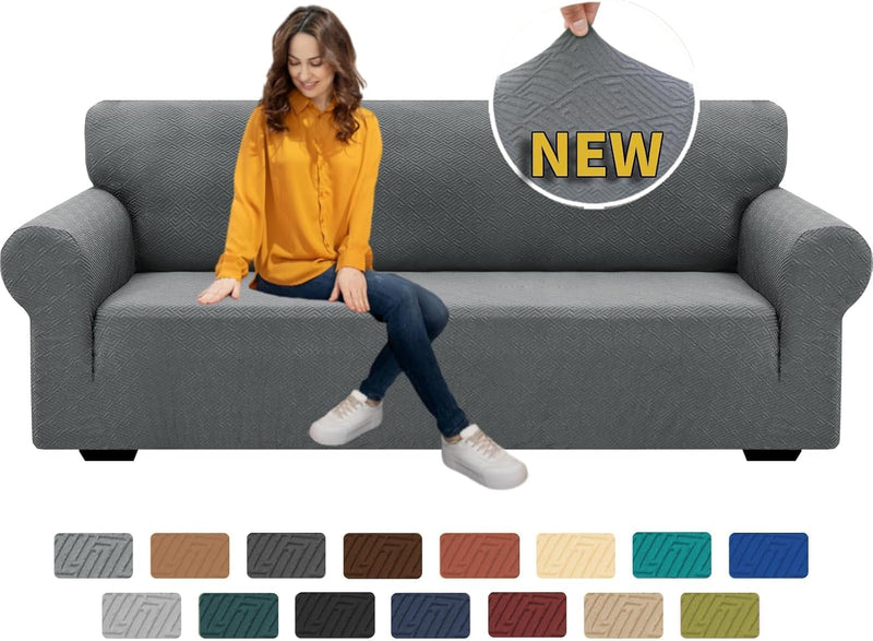 XINEAGE 2025 New 1 Piece Couch Covers for 3 Cushion Couch (79"-91") Stretch Sofa Cover Slipcover Pet Friendly Soft Washable Furniture Protector with Elastic Bottom for Kids,Dog (Sofa, Light Gray)