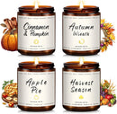 Auelife Fall Candle Set | 4 Pack Scented Candles for Home - Candle Gifts for Women Men, Soy Candles Home Scented | Autumn Fragrance of - Apple Pie/Cinnamon/Harvest/Wreath