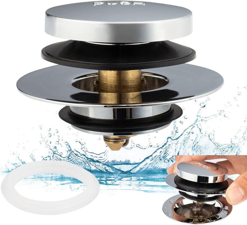 Artiwell Universal Tip Toe Bath Drain Stopper and Cover, Bathtub Drain Stopper, Replaces Lift and Turn, Tip-Toe and Trip Lever drains for Tub, EZ Installation and Clearing (Chrome Plated)