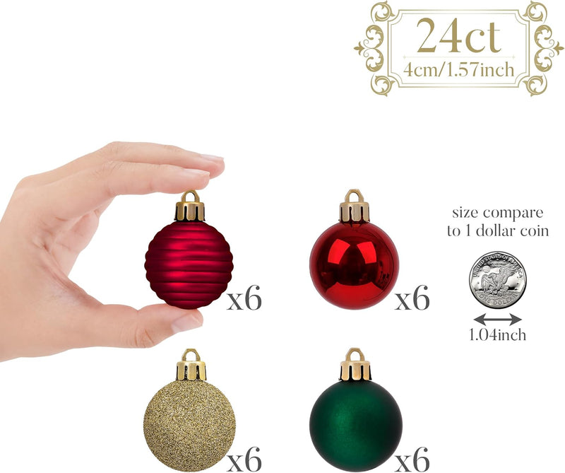 Valery Madelyn 1.57 Inches Small Christmas Tree Decorations Ornament Set for Fall Halloween, 24ct Red Green Gold Shatterproof Hanging Ball Ornaments Holiday Party Decor