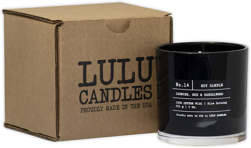 Lulu Candles | Jasmine, Oud & Sandalwood | Luxury Scented Soy Jar Candle | Hand Poured in The USA | Highly Scented & Long Lasting (9 Oz.)