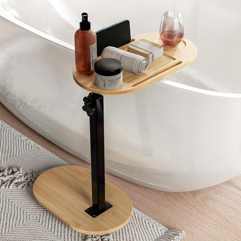 Bamboo Bathtub Tray Table with Adjustable Height, Freestanding Bath Caddy Tray for Tub Against Wall, Bathtub Side Table for Luxury Bath Home Spa Homewarming - Patent Protected (Natural)
