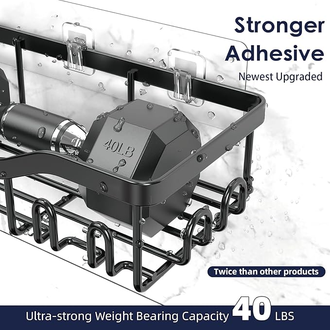 Shower Caddy Adhesive Shower Organizer 7-Pack, Rustproof Stainless Steel Bathroom Shelves, Large Capacity No-Drill Rack Storage Accessories with Soap Dish Toothbrush Holder &24 Hooks Home Decor