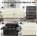 100% WaterproofCouch Cover 4-Piece Set Striped Sofa Slipcovers for 3 Cushion Couch Sofa Covers with TPU Leakproof Bottom Stretch Couch Protector Pet Proof - Sofa(3-Cushion), Ivory