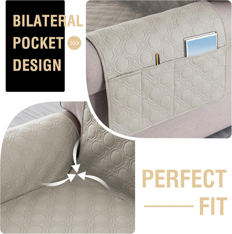 PrinceDeco 100% Waterproof Sofa Covers Couch Cover Sofa Cover for Dogs Couch Protector Triple Non-Slip Sofa Slipcover for 3 Cushion Couch Furniture Protector Pet Dog Friendly (Sofa 68'',French Oak)