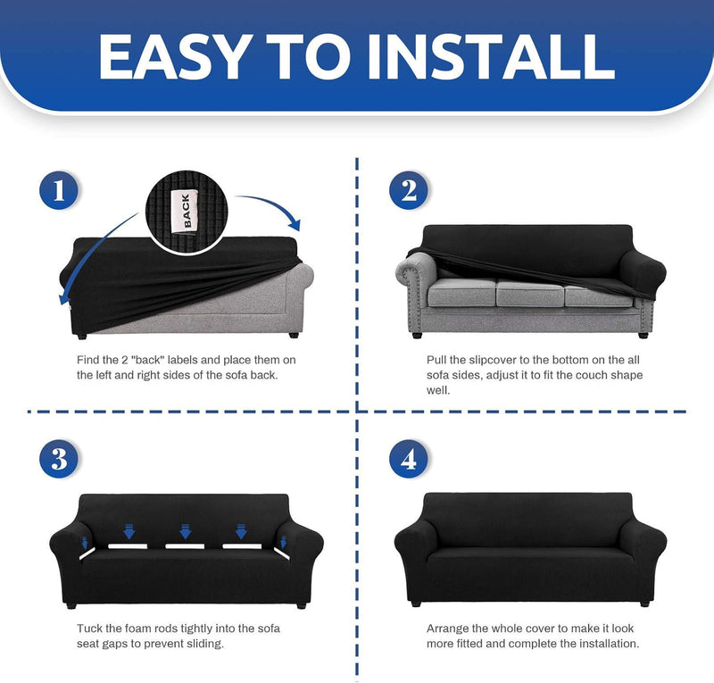 KEKUOU Stretch Loveseat Sofa Cover Slipcover,Couch Covers for 2 Cushion Couch Sofa (55"-78") Furniture Protector Sofa with Elastic Bottom for Kids,Dog. Jacquard Small Checked (Medium,Black)