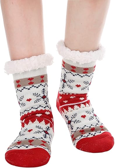 Winter Womens Warm Fluffy Slipper Socks, Soft Cozy Fuzzy Christmas Sock with Non-Slip Grippers for ladies Gifts