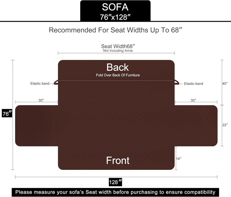 U-NICE HOME Reversible Sofa Cover Couch Cover for Dogs with Elastic Straps Water Repellent Furniture Protector for Pets Couch Cover for 3 Cushion Couch (Sofa, Coffee/Beige)