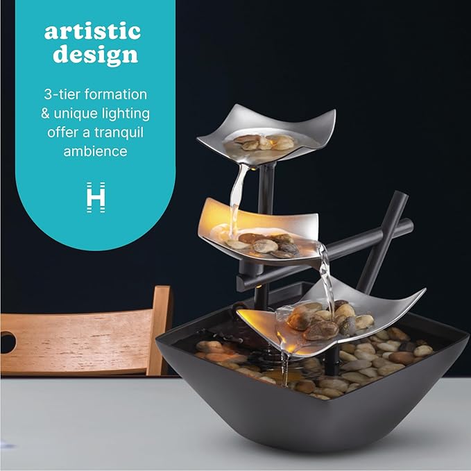 HoMedics Tabletop Zen Water Fountain – Indoor Relaxation & Décor with Soothing Sounds