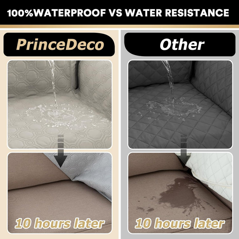 PrinceDeco 100% Waterproof Sofa Covers Couch Cover Sofa Cover for Dogs Couch Protector Triple Non-Slip Sofa Slipcover for 3 Cushion Couch Furniture Protector Pet Dog Friendly (Sofa 68'',French Oak)