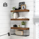 QEEIG Bathroom Shelves Over Toilet - Wall Mounted Floating Shelves Toilet Paper Storage Small Farmhouse Decor Shelf 16 inch Set of 3, Rustic Brown (019-BN3)