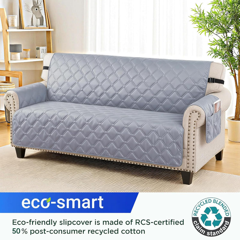 XINEAGE Waterproof Couch Cover for Dogs, 3 Seater Sofa Cover with Elastic Straps & Pockets, Triple Non-Slip Protection, Washable Furniture Protector for Kids (69" Sofa, Light Gray)