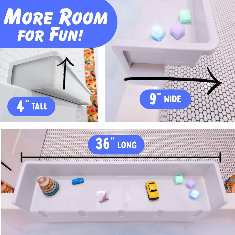 Tub Topper® Bathtub Splash Guard & Bath Shelf for Kids – Toddler Bath Tray, Bath Toys Storage & Ledge Organizer – Splash Guard for Bathtub with Suction Cups – Kids Bathroom Accessories (White)