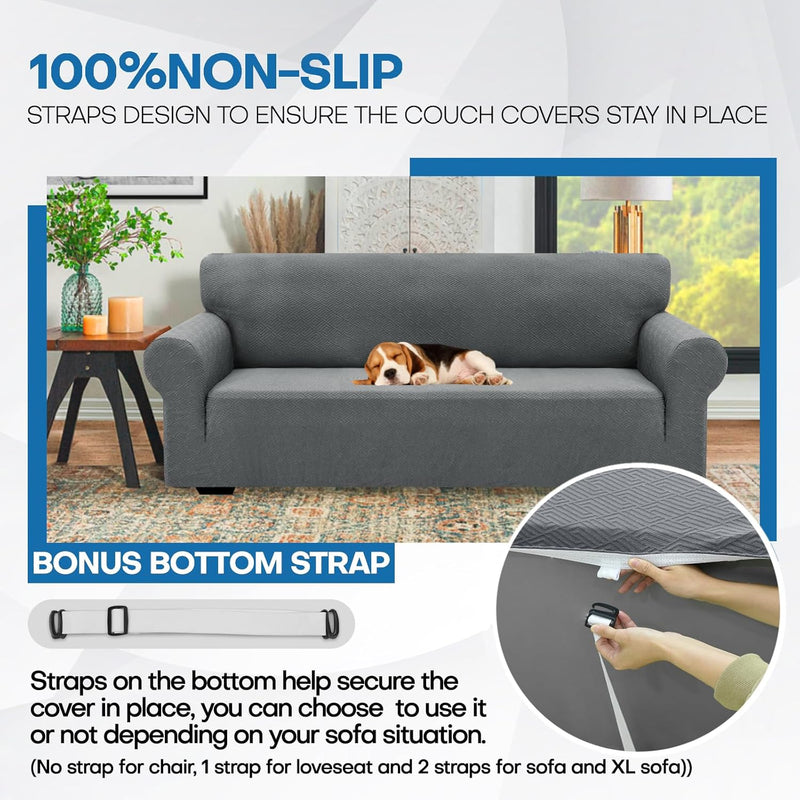 XINEAGE 2025 New 1 Piece Couch Covers for 3 Cushion Couch (79"-91") Stretch Sofa Cover Slipcover Pet Friendly Soft Washable Furniture Protector with Elastic Bottom for Kids,Dog (Sofa, Light Gray)