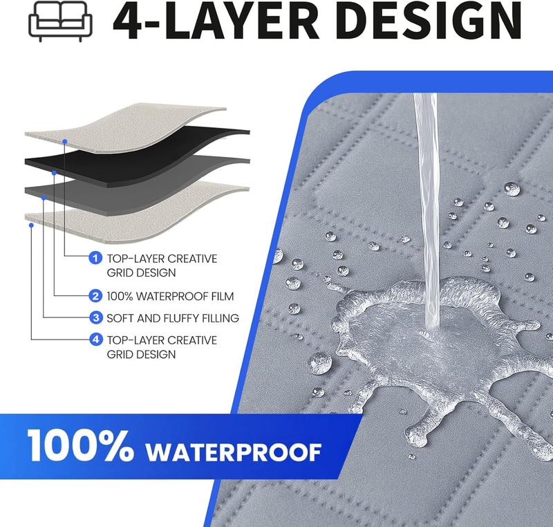 XINEAGE Waterproof Couch Cover for Dogs, 3 Seater Sofa Cover with Elastic Straps & Pockets, Triple Non-Slip Protection, Washable Furniture Protector for Kids (69" Sofa, Light Gray)