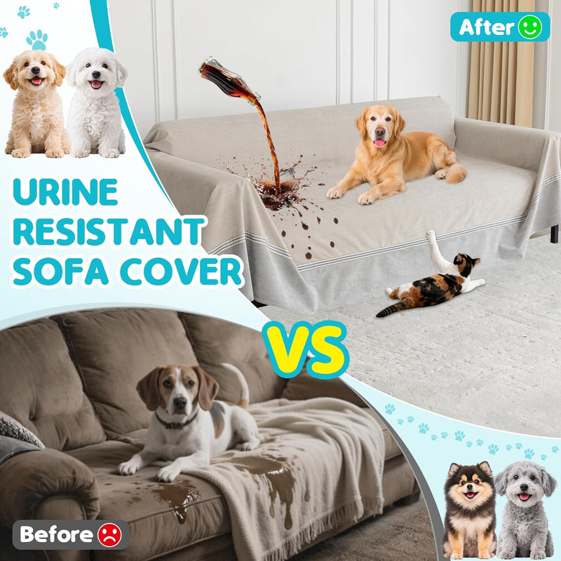 Loiion 100% Double-Sided Waterproof Dog Sofa Cover - Anti-Slip, Leakproof Couch Cover, Pet-Friendly Couch Protectors for Puppy, Large Dog, Kids and Pets Almond150 X91