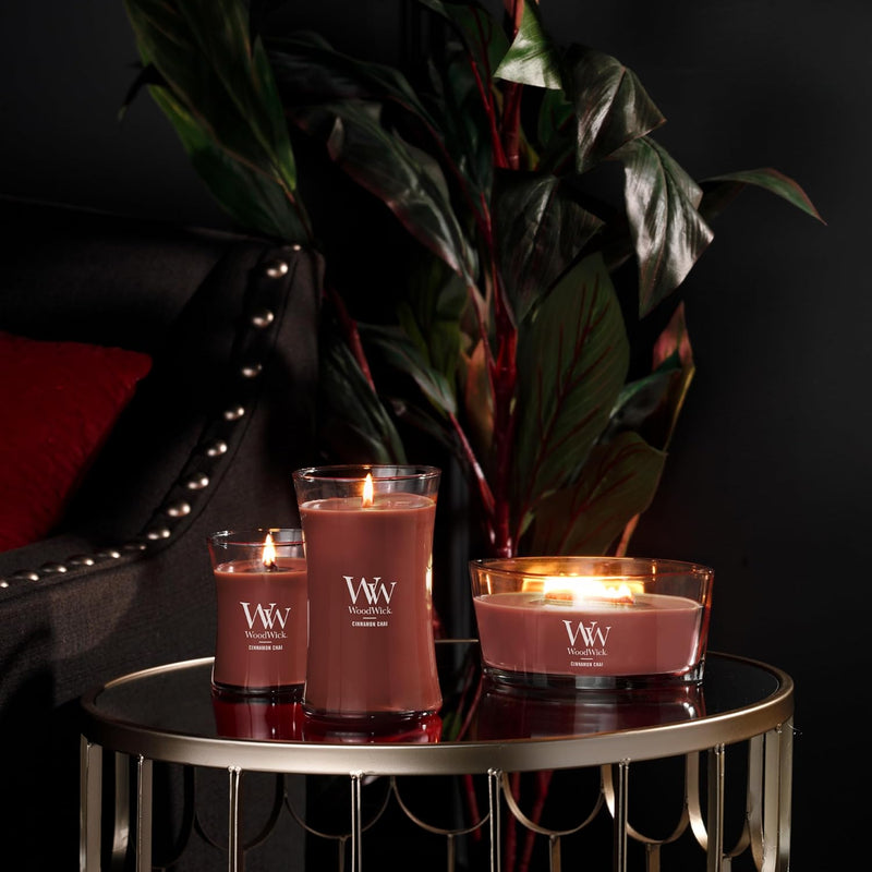 WoodWick Cinnamon Chai Medium Hourglass Candle Premium Soy Blend Wax with Pluswick Innovation Wood Wick