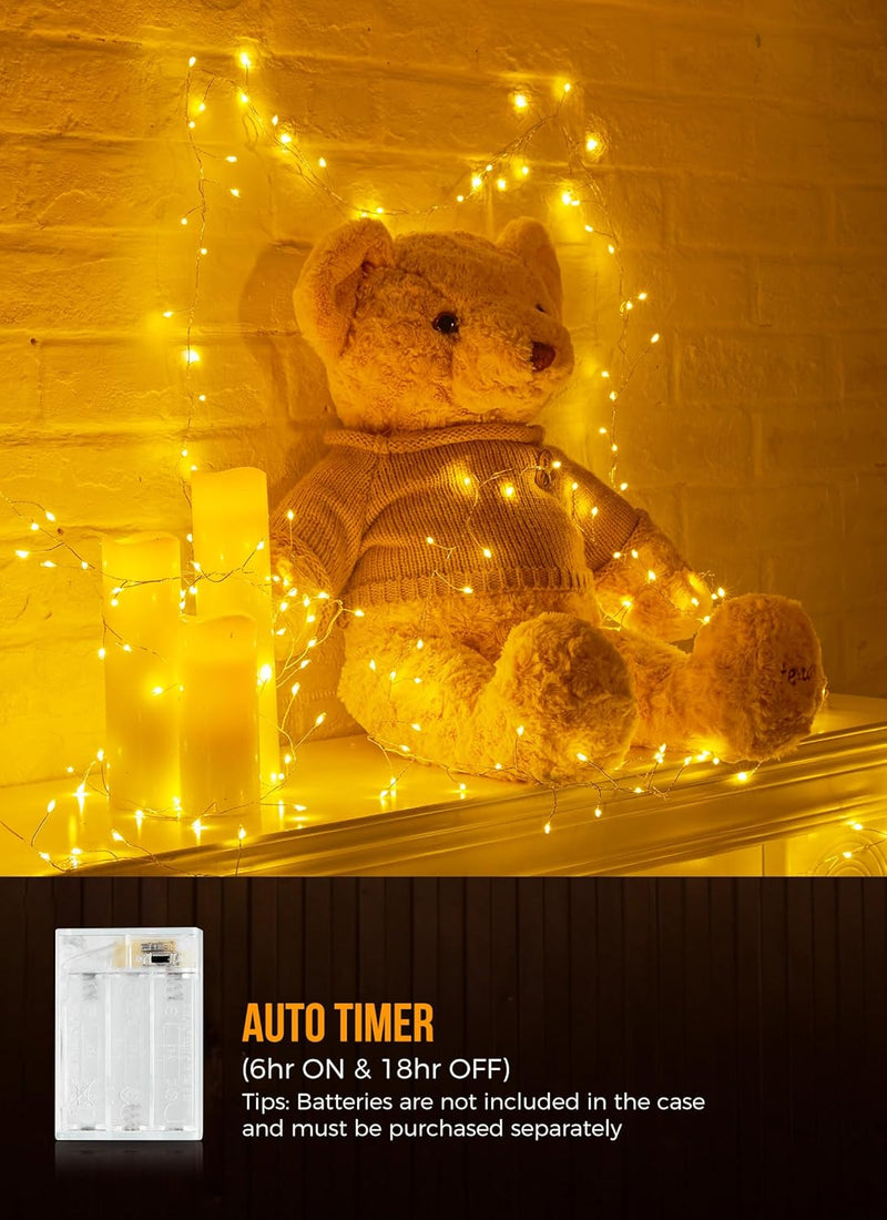 Fairy Lights Battery Operated, 10Ft 120 LED Firecracker String Lights, Waterproof Silver Wire Starry Firefly Light for DIY Wreath Weeding Indoor Outdoor Christmas Decorations