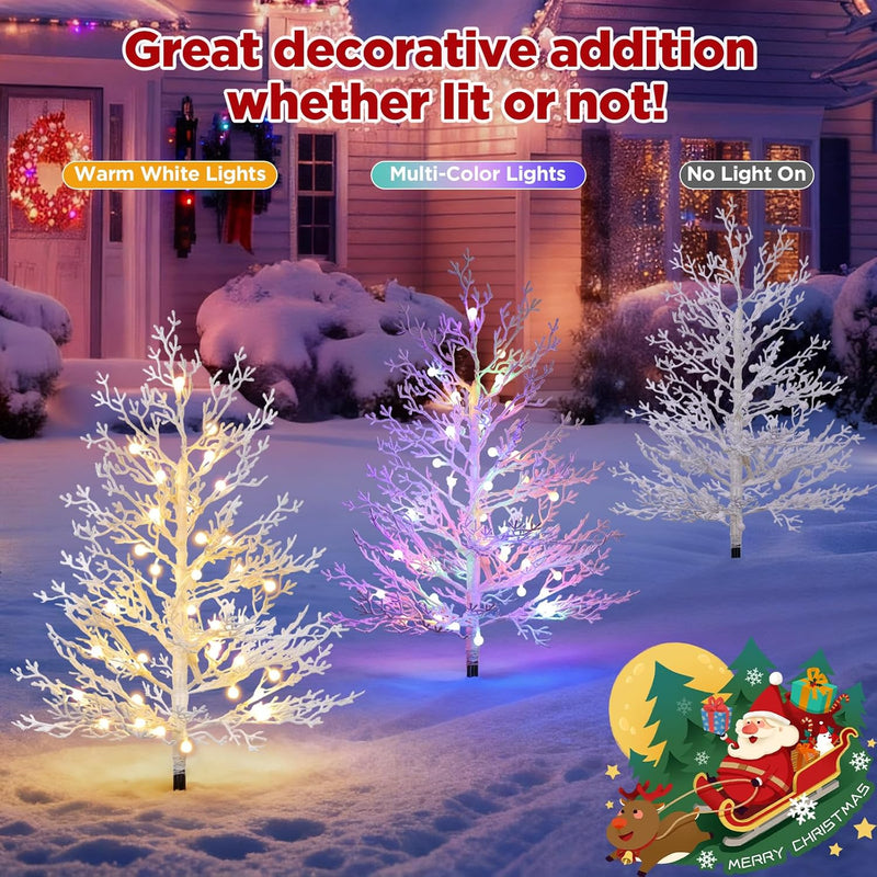 Brightever 3FT Small Christmas Tree with Lights, Pre-lit Outdoor Pathway Christmas Tree, White Branch, 40 RGBW LED Bulbs, 8 Lighting Modes, Waterproof Battery Operated Xmas Decor for Outside