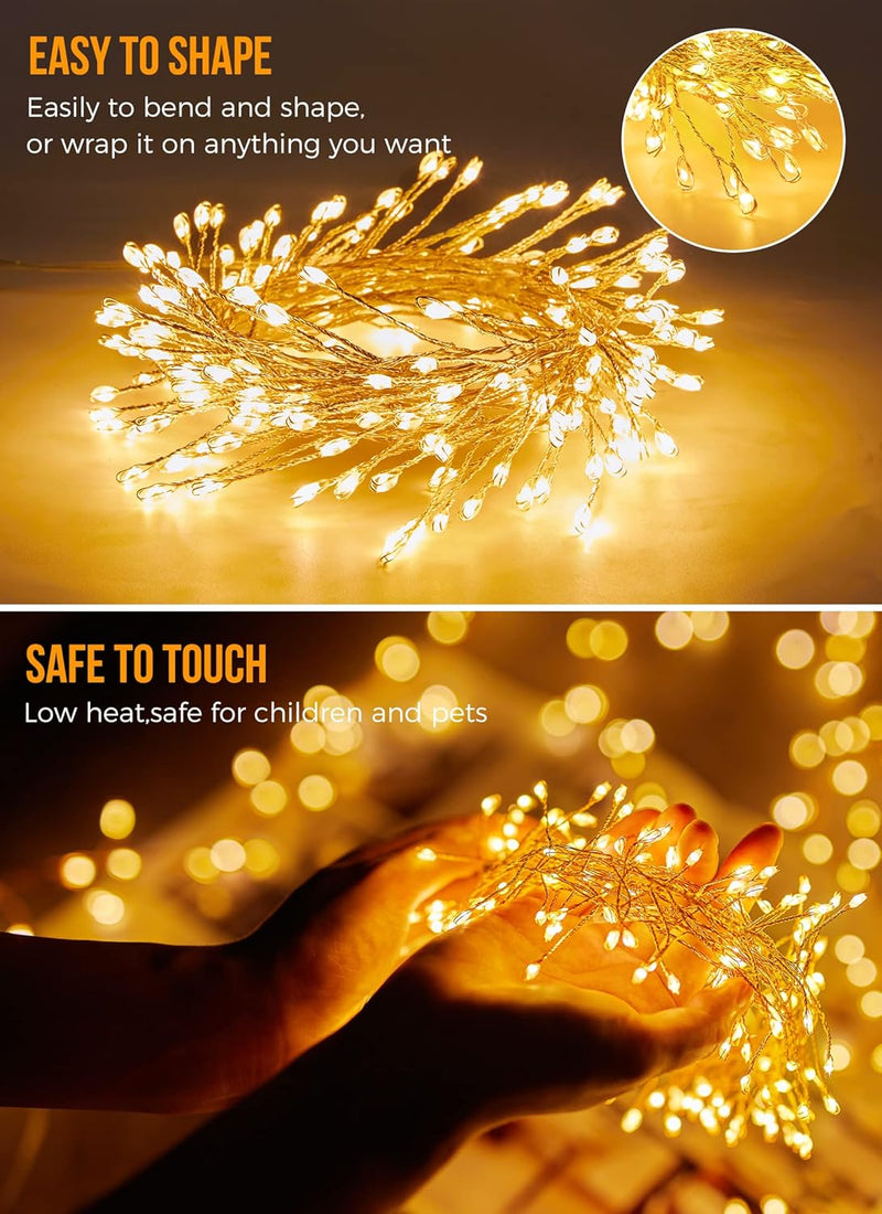 Fairy Lights Battery Operated, 10Ft 120 LED Firecracker String Lights, Waterproof Silver Wire Starry Firefly Light for DIY Wreath Weeding Indoor Outdoor Christmas Decorations