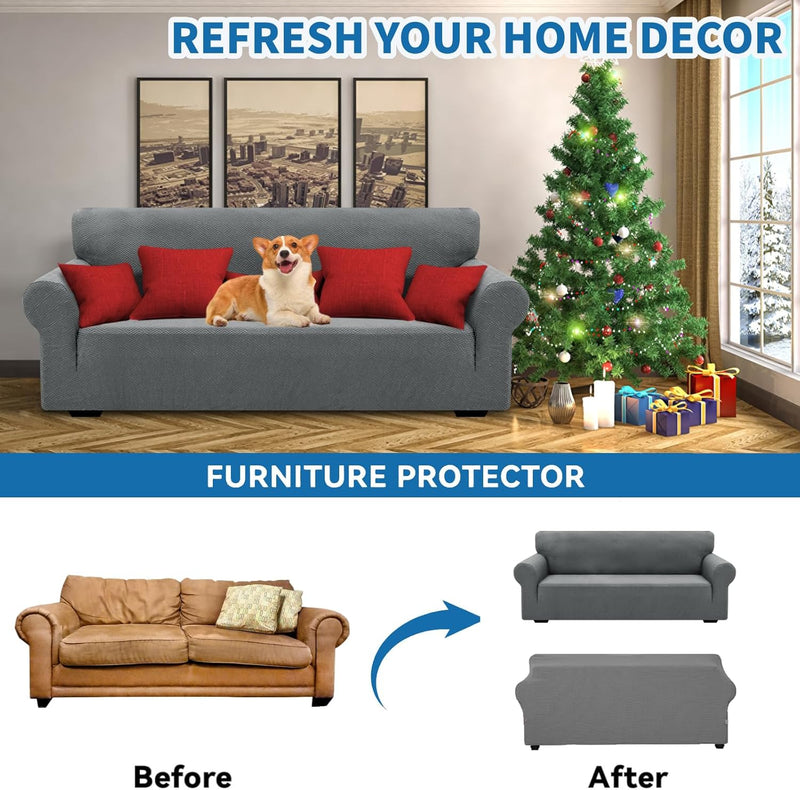 XINEAGE 2025 New 1 Piece Couch Covers for 3 Cushion Couch (79"-91") Stretch Sofa Cover Slipcover Pet Friendly Soft Washable Furniture Protector with Elastic Bottom for Kids,Dog (Sofa, Light Gray)