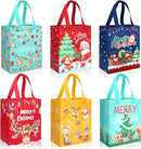 GOMANCHE Christmas Gift Bags with Handles - Reusable Small Xmas Present Tote Bags with Santa, Tree & Reindeer Designs - Holiday Party Supplies & Gift Wrap Bags, 10.2"x8.26"x4.72"