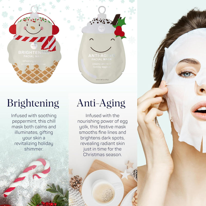 SpaLife Beauty Holiday Treats Christmas Face Mask Bundle | Korean Facial Mask | Hydrating, Soothing and Moisturizing Sheet Mask Set | Stocking Stuffers for Women | Bulk Christmas Gifts | 12 Pack