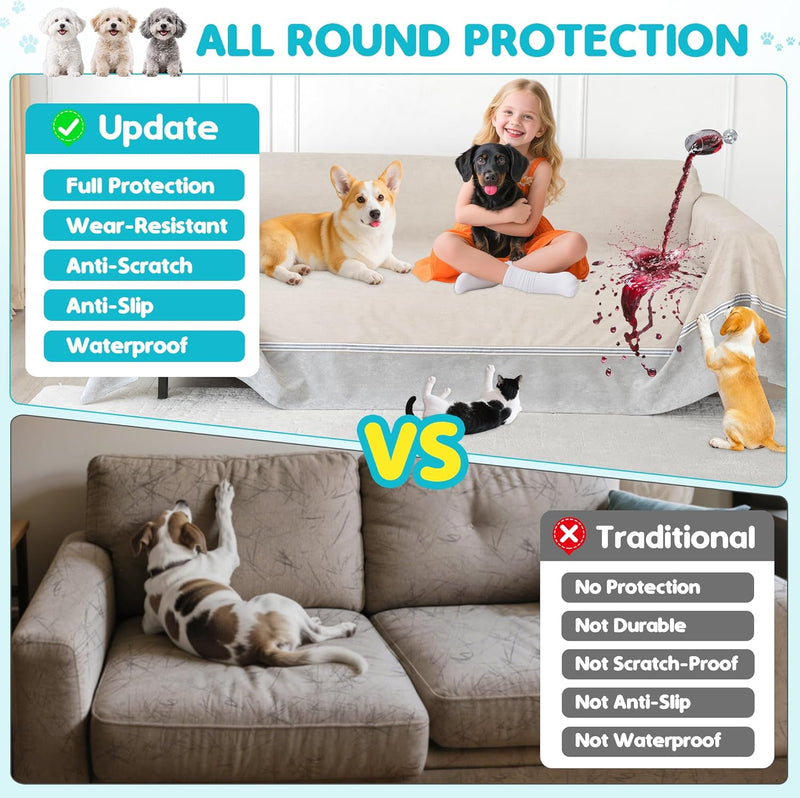 Loiion 100% Double-Sided Waterproof Dog Sofa Cover - Anti-Slip, Leakproof Couch Cover, Pet-Friendly Couch Protectors for Puppy, Large Dog, Kids and Pets Almond150 X91