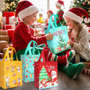 GOMANCHE Christmas Gift Bags with Handles - Reusable Small Xmas Present Tote Bags with Santa, Tree & Reindeer Designs - Holiday Party Supplies & Gift Wrap Bags, 10.2"x8.26"x4.72"