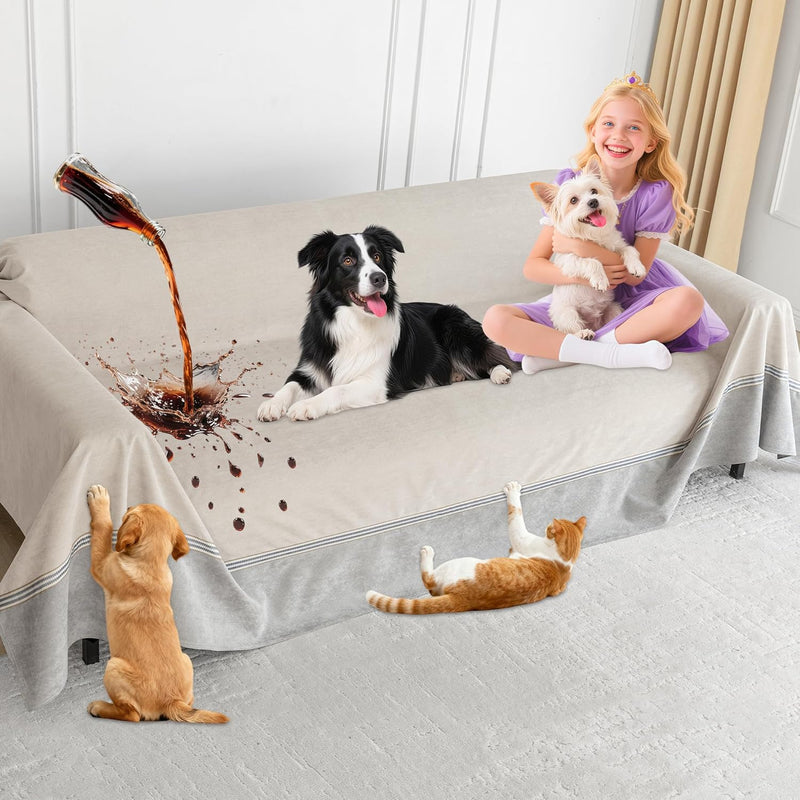 Loiion 100% Double-Sided Waterproof Dog Sofa Cover - Anti-Slip, Leakproof Couch Cover, Pet-Friendly Couch Protectors for Puppy, Large Dog, Kids and Pets Almond150 X91