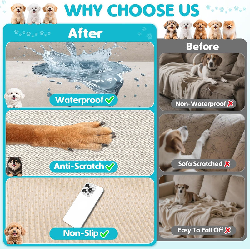 Loiion 100% Double-Sided Waterproof Dog Sofa Cover - Anti-Slip, Leakproof Couch Cover, Pet-Friendly Couch Protectors for Puppy, Large Dog, Kids and Pets Almond150 X91