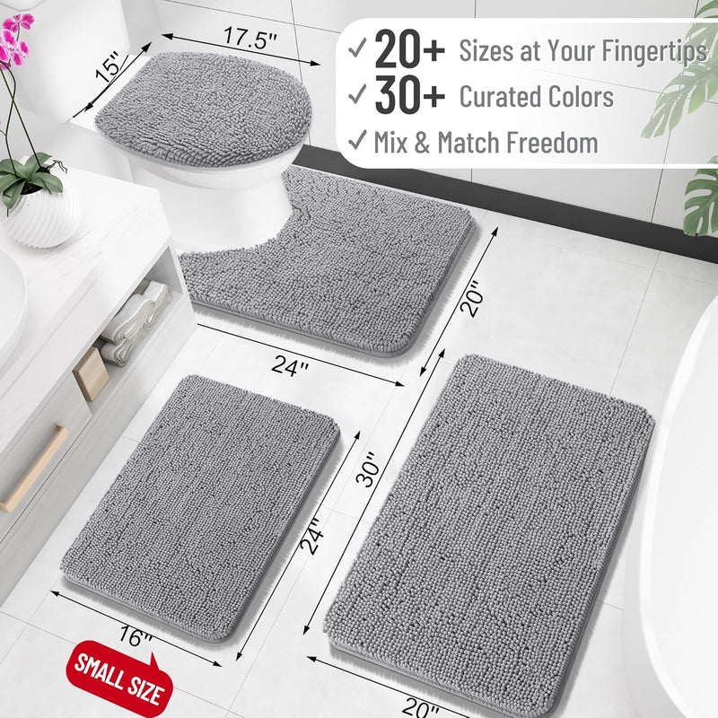 OLANLY Bathroom Rugs 30x20, Extra Soft Absorbent Chenille Bath Rugs, Rubber Backing Quick Dry, Machine Washable Bath Mats for Bathroom Floor, Tub and Shower, Home Decor Accessories, Grey