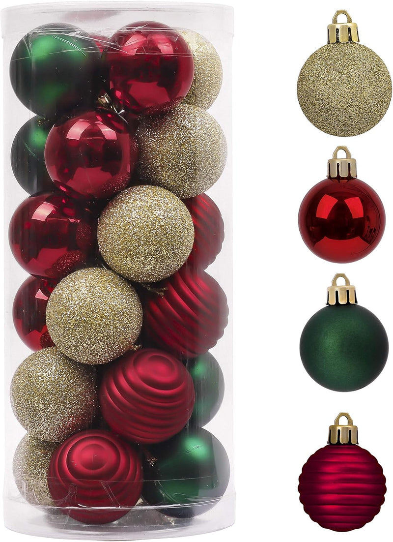 Valery Madelyn 1.57 Inches Small Christmas Tree Decorations Ornament Set for Fall Halloween, 24ct Red Green Gold Shatterproof Hanging Ball Ornaments Holiday Party Decor